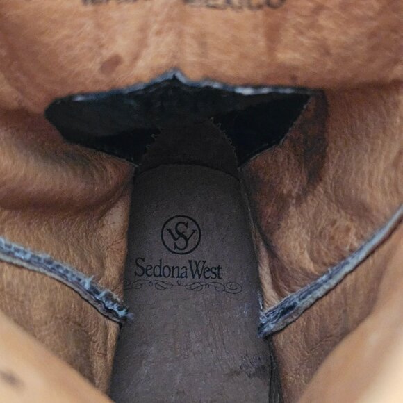 Sedona West Mens Cowboy Boots Leather Crocodile Print Cognac Brown Mens 7.5D NWT - Picture 7 of 14